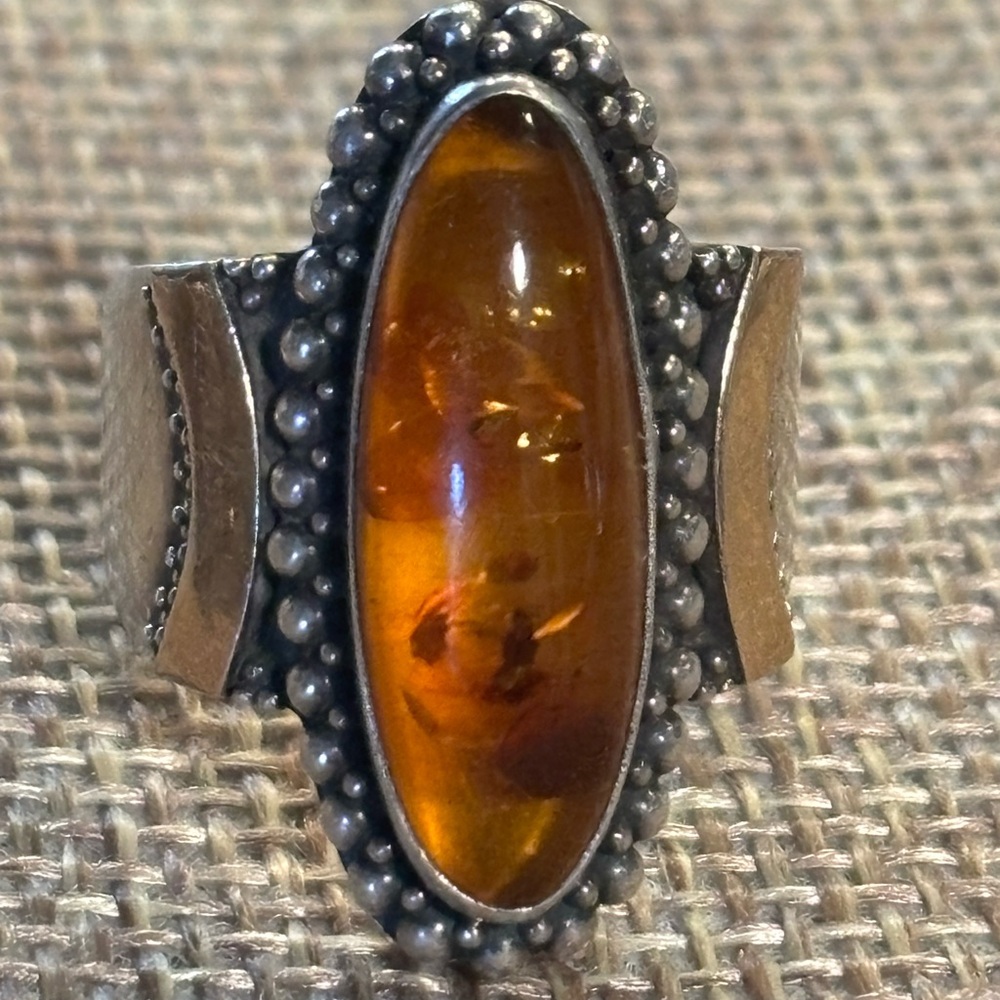 Baltic Amber Solid Silver Ring - image 1